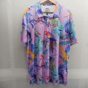Proud 90 Polo Shirt Mens XL Pink Parrots Macaw Hawaiian Aloha Short Sleeves Golf